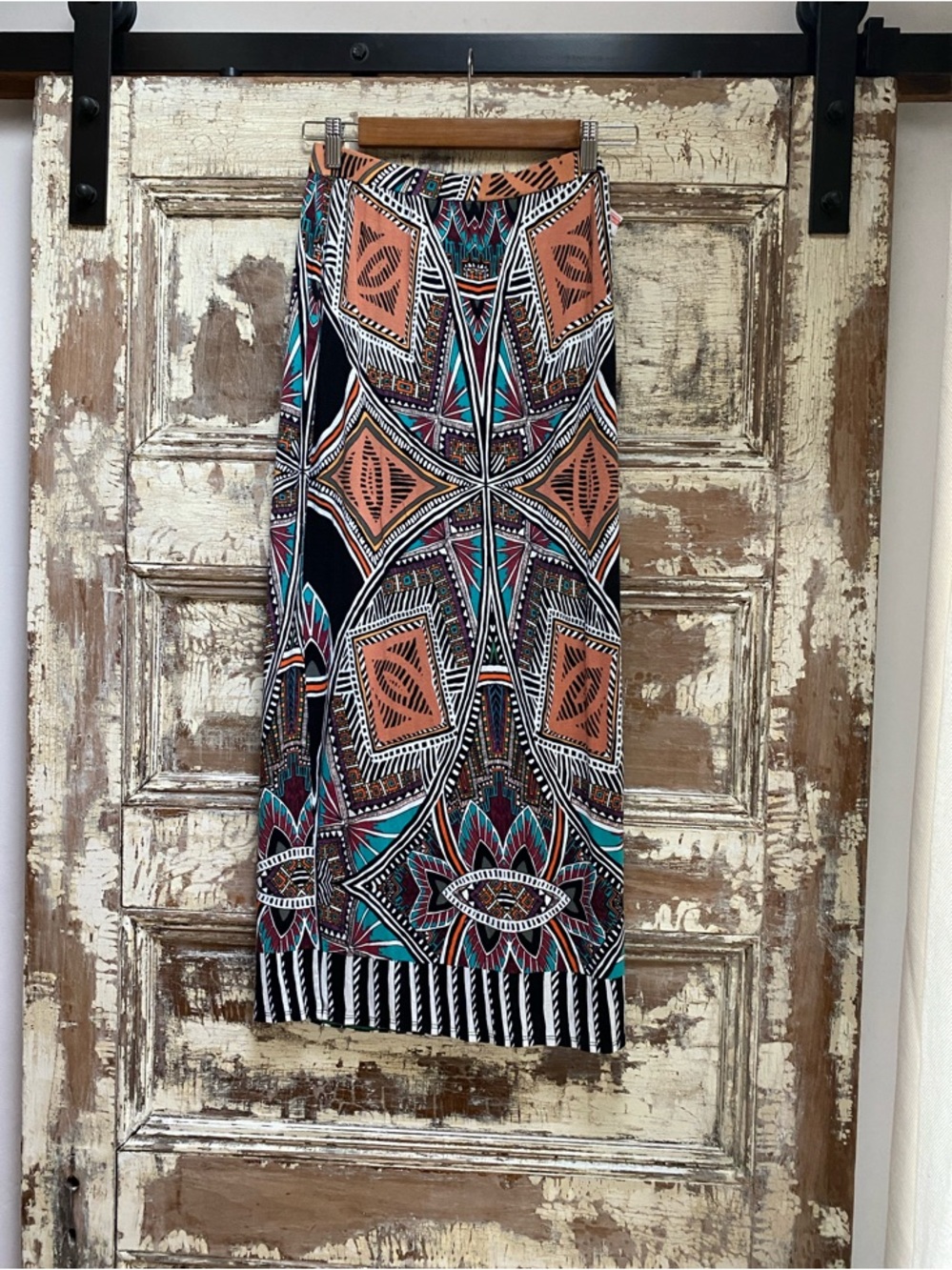 Anthropologie Maeve Geometric Maxi Skirt in Rust, Teal & Black, XS